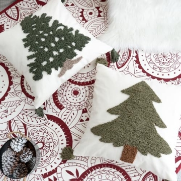 VANNCIO Christmas Tree Pillow Cover - 18x18 with Tassels