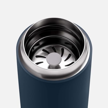 Fellow 12 oz Carter Move Travel Mug - Vacuum-Insulated Stainless Steel Travel Coffee Mug - Coffee Tumbler with Ceramic Interior and Splash Guard - Stone Blue