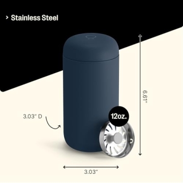 Fellow 12 oz Carter Move Travel Mug - Vacuum-Insulated Stainless Steel Travel Coffee Mug - Coffee Tumbler with Ceramic Interior and Splash Guard - Stone Blue