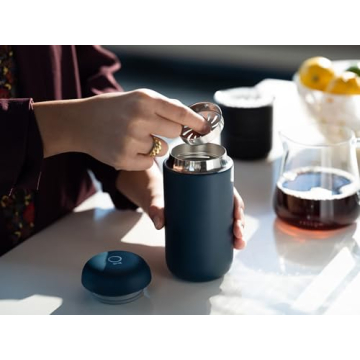 Fellow 12 oz Carter Move Travel Mug - Vacuum-Insulated Stainless Steel Travel Coffee Mug - Coffee Tumbler with Ceramic Interior and Splash Guard - Stone Blue