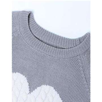 shermie Women's Pullover Sweaters Long Sleeve Crew Neck Cute Heart Knitted Casual Sweater Small Grey