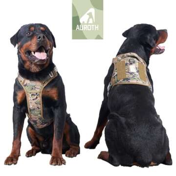AUROTH Tactical Dog Harness | Adjustable Reflective Vest for Large Dogs