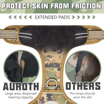 AUROTH Tactical Dog Harness for Large Dogs - Adjustable & Reflective