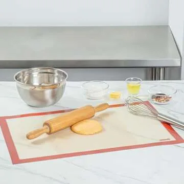 Restaurantware Full Size Silicone Baking Mat 1 Heat-Resistant Cooking Mat - Reusable Ultra-Durable Tan And Red Silicone Nonstick Mat For Pans And Rolling 23.6 x 15.75 Inch