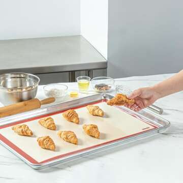 Restaurantware Full Size Silicone Baking Mat 1 Heat-Resistant Cooking Mat - Reusable Ultra-Durable Tan And Red Silicone Nonstick Mat For Pans And Rolling 23.6 x 15.75 Inch