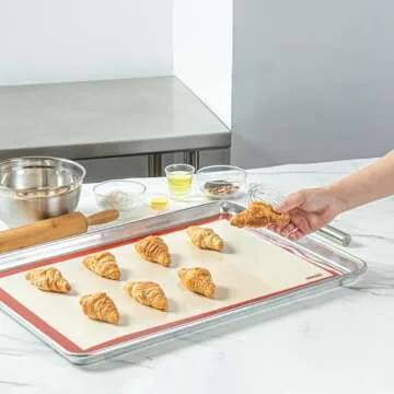 Restaurantware Full Size Silicone Baking Mat 1 Heat-Resistant Cooking Mat - Reusable Ultra-Durable Tan And Red Silicone Nonstick Mat For Pans And Rolling 23.6 x 15.75 Inch