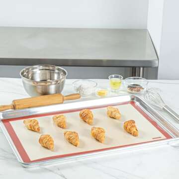 Restaurantware Full Size Silicone Baking Mat 1 Heat-Resistant Cooking Mat - Reusable Ultra-Durable Tan And Red Silicone Nonstick Mat For Pans And Rolling 23.6 x 15.75 Inch