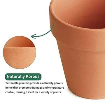 POTEY 020161 Terracotta Flower Pot Terra Cotta Clay Planter - 4.1 Inch with Drain Hole for Succulent Cactus - Set of 6, Unglazed