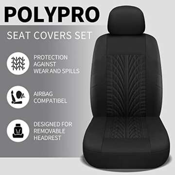 Pariitadin Car Seat Covers Full Set, Washable and Breathable Premium Cloth Automotive Vehicle Seat Cover for Car Interior, Universal Fit for Most Cars, Sedan, Truck, SUV(Black)