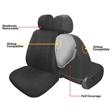 Pariitadin Car Seat Covers Full Set, Washable and Breathable Premium Cloth Automotive Vehicle Seat Cover for Car Interior, Universal Fit for Most Cars, Sedan, Truck, SUV(Black)
