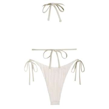 ZAFUL Women's Fully Lined Two Piece Bikini Sets Halter Swimsuit High Cut Tie Side Thong Open Back Pa...