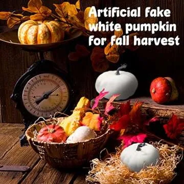Niurewan 7.9 Inch Large White Pumpkins for Decorating,Harvest Decorative Pumpkin,White Paintable Artificial Pumpkins Perfect for Halloween Decor Thanksgiving Decor