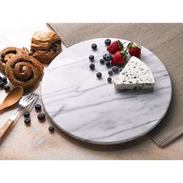 Creative Home Luxury Handcrafted Natural Marble Round Serving Board – Heavy-Duty Charcuterie & Che...