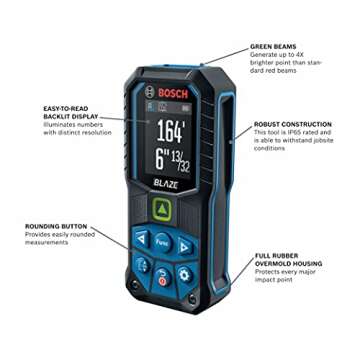 BOSCH GLM165-25G 165 Ft Blaze Green-Beam Laser Distance Measure - Precision & Durability