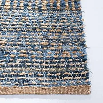 SAFAVIEH Cape Cod Collection Area Rug - 6' x 9', Natural & Blue, Handmade Flat Weave Coastal Braided Jute, Ideal for High Traffic Areas in Living Room, Bedroom (CAP353A)