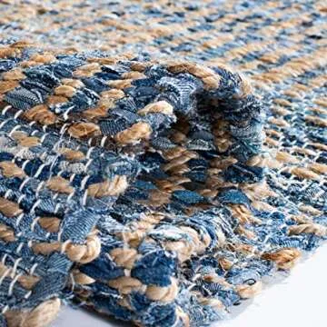 SAFAVIEH Cape Cod Collection Area Rug - 6' x 9', Natural & Blue, Handmade Flat Weave Coastal Braided Jute, Ideal for High Traffic Areas in Living Room, Bedroom (CAP353A)