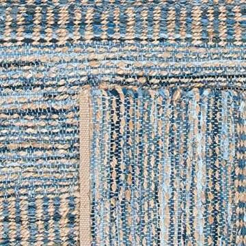 SAFAVIEH Cape Cod Collection Area Rug - 6' x 9', Natural & Blue, Handmade Flat Weave Coastal Braided Jute, Ideal for High Traffic Areas in Living Room, Bedroom (CAP353A)