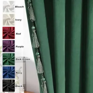 Fazhesici Dark Green Blackout Velvet Curtains 90 inches Long Windows Rod Pocket Drapes with Tassels Soundproof Thermal Curtains for Living Room 2 Panels Set 52" x 90"