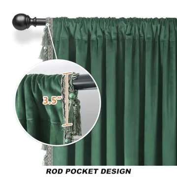 Fazhesici Dark Green Blackout Velvet Curtains 90 inches Long Windows Rod Pocket Drapes with Tassels Soundproof Thermal Curtains for Living Room 2 Panels Set 52" x 90"