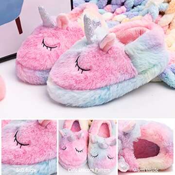 techcity Rainbow Unicorn Slippers/Cute Fluffy Girls Slippers/Cozy Plush Indoor Outdoor Kids Slippers...