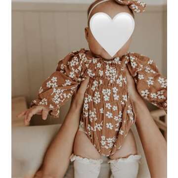 2pcs Infant Baby Girls Romper Dress Headband Long Sleeve Flowers Newborn Boho Girl Outfit Jumpsuit C...
