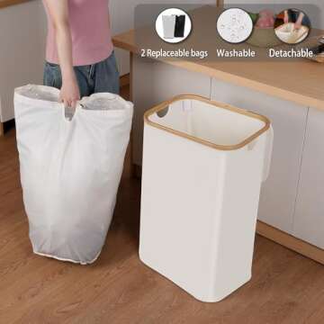 iEGrow 29 Gallon Recycling Bin for Kitchen, Indoor Home Recycle Bins with Lid, 110L Large Recycling bin with 2 Removeable Reusable Inner Bags, for Bottles Cans Glass Plastice Cartons(Beige)