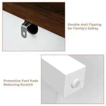 VVFLU Farmhouse Dresser Storage Cabinet Chest of Drawer for Bedroom, 5 Drawer Dresser with Barn Door, 48 Inch Tall White Wood Dresser, Adjustable Shelves, Rustic, for Living Room, Entryway, Hallway