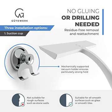 GÜTEWERK Shower Squeegee for Glass Doors, Silicone Window Squeegee, Bathroom and Glass Cleaning - White - 9 Inch