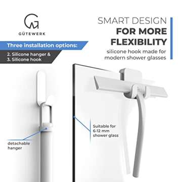 GÜTEWERK Shower Squeegee for Glass Doors, Silicone Window Squeegee, Bathroom and Glass Cleaning - White - 9 Inch