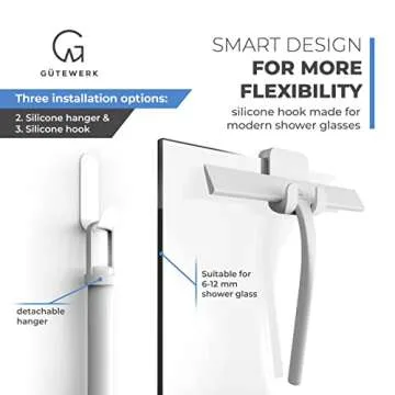 GÜTEWERK Shower Squeegee for Glass Doors, Silicone Window Squeegee, Bathroom and Glass Cleaning - White - 9 Inch