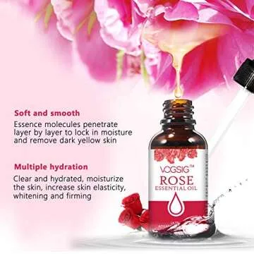 VOGSIG Rose Essential Oil 30ml - Aromatherapy, Skin Moisturizing, Anti-Aging, Reduce Pigmentation, Quickly Absorbed