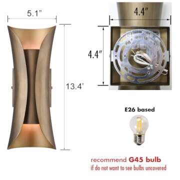 CLAXY Modern Wall Sconce 2-Light Brushed Brass Wall Lamp Bath Wall Mounted Lamps-Updated Canopy