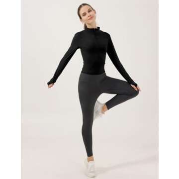 Locachy Women's Lightweight Stretchy Workout Full Zip Running Track Jacket with Thumb Holes Black S