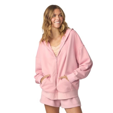 Florence by Mills Women's Cozy Crush Slouchy Sleeve Oversized Zip Hoodie - Bleached Mauve, Medium