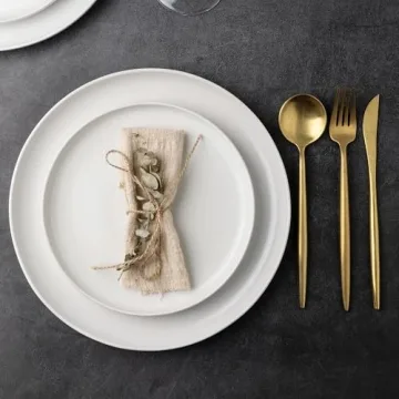 AmorArc Ceramic Dinner Plates Set - Elegant Wavy Rim Design