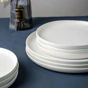 AmorArc Ceramic Dinner Plates Set - Elegant Wavy Rim Design