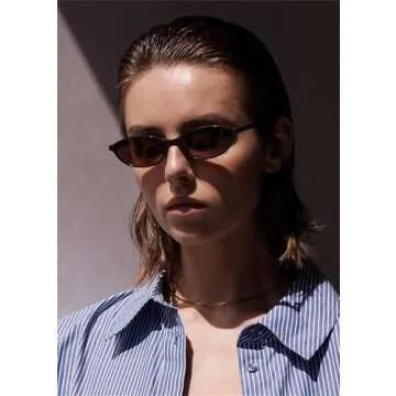 GUVIVI Retro Oval Sunglasses for Women Chic Cat Eye 90s Sunnies Lightweight Narrow Shades Trendy UV protection Sun Glasses