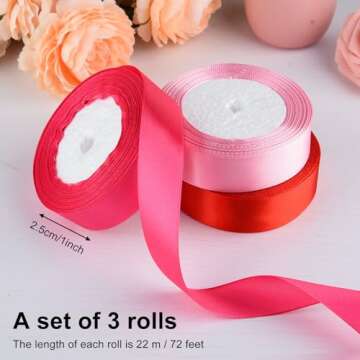 ASTARON Satin Ribbon for Crafts 1 Inch, Red Pink Solid Color Ribbon Fabric Ribbon for Gift Wrapping ...
