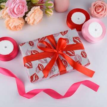ASTARON Satin Ribbon for Crafts 1 Inch, Red Pink Solid Color Ribbon Fabric Ribbon for Gift Wrapping Bouquets DIY Hair Bows Silk Ribbon for Valentine's Decorations