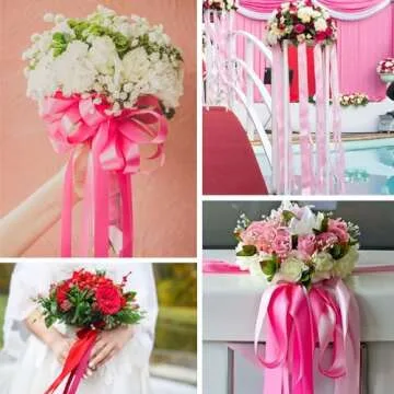 ASTARON Satin Ribbon for Crafts 1 Inch, Red Pink Solid Color Ribbon Fabric Ribbon for Gift Wrapping Bouquets DIY Hair Bows Silk Ribbon for Valentine's Decorations