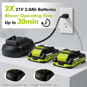 Leaf Blower Cordless 21V Electric Cordless Leaf Blower with 2 Batteries and Charger, 2 Speed Mode, 2...