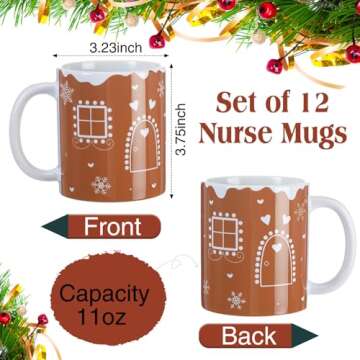 Zubebe 6 Pcs Christmas Coffee Mugs Set 11oz Gingerbread Ceramic Coffee Cups Stackable Cocoa Milk Tea...