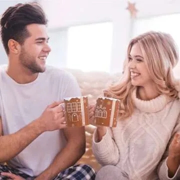 Zubebe 6 Pcs Christmas Coffee Mugs Set 11oz Gingerbread Ceramic Coffee Cups Stackable Cocoa Milk Tea Holiday Mugs Christmas Party Decor Gift for Women Family Friends Colleagues