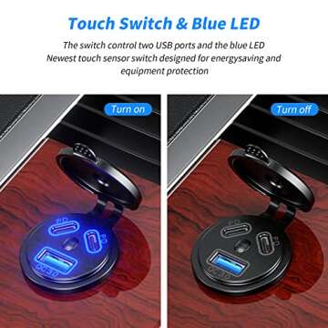 Kewig 12V USB Outlet Car Charge, 108W Super Fast Dual PD3.0 & QC3.0 3-Port Multiple USB Port for Car, USB C Cigarette Lighter Replacement 12 Volt Socket Waterproof for Marine Motorcycle RV Golf Cart