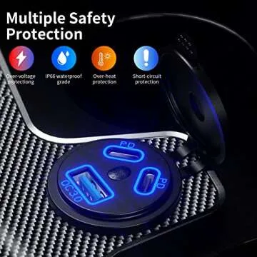 Kewig 12V USB Outlet Car Charge, 108W Super Fast Dual PD3.0 & QC3.0 3-Port Multiple USB Port for Car, USB C Cigarette Lighter Replacement 12 Volt Socket Waterproof for Marine Motorcycle RV Golf Cart