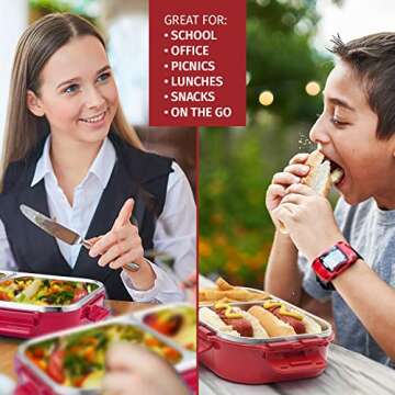 Signoraware Stainless Steel Bento Box -Adult Lunch Box For Men, Women, Kids- Bento Lunch Box Leak Proof Between 2 Compartments- Meal Prep Containers- Lunch Containers For Adults And Kids School Red