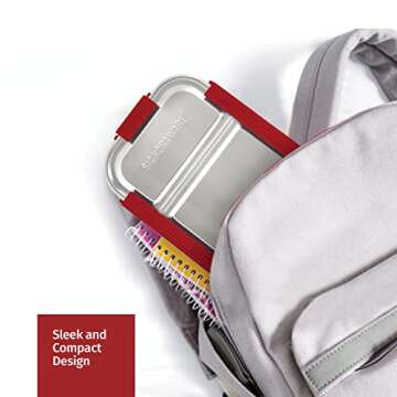 Signoraware Stainless Steel Bento Box -Adult Lunch Box For Men, Women, Kids- Bento Lunch Box Leak Proof Between 2 Compartments- Meal Prep Containers- Lunch Containers For Adults And Kids School Red