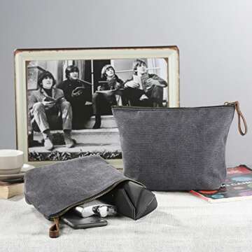 SMRITI Canvas Large Makeup Bag Pouch Purse Cosmetic Organizer for Women