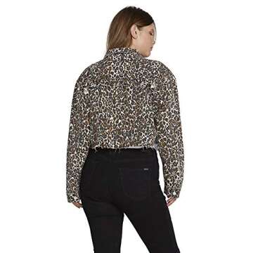 Volcom Women's Super Stoney Cropped Boxy Denim Jacket, Animal Print, Extra Large