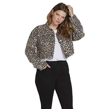 Volcom Women's Super Stoney Cropped Boxy Denim Jacket, Animal Print, Extra Large